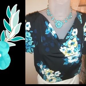 George Sz 16/18 XL Black & Turquoise Blouse